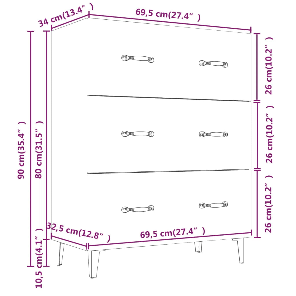 Buffet credenza cassettiera armadio mobile contenitore organizer cucina soggiorno Sonoma 69,5 x 34 x 90 cm legno ingegnerizzato grigio 02_0036447