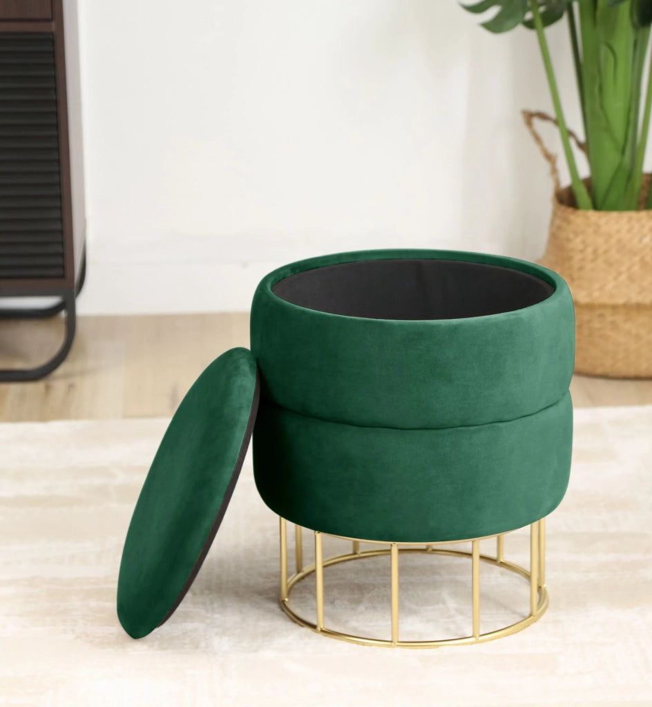 Pouf a scomparto rotonda in velluto trapuntato AKORD ELZA colore Verde bottiglia