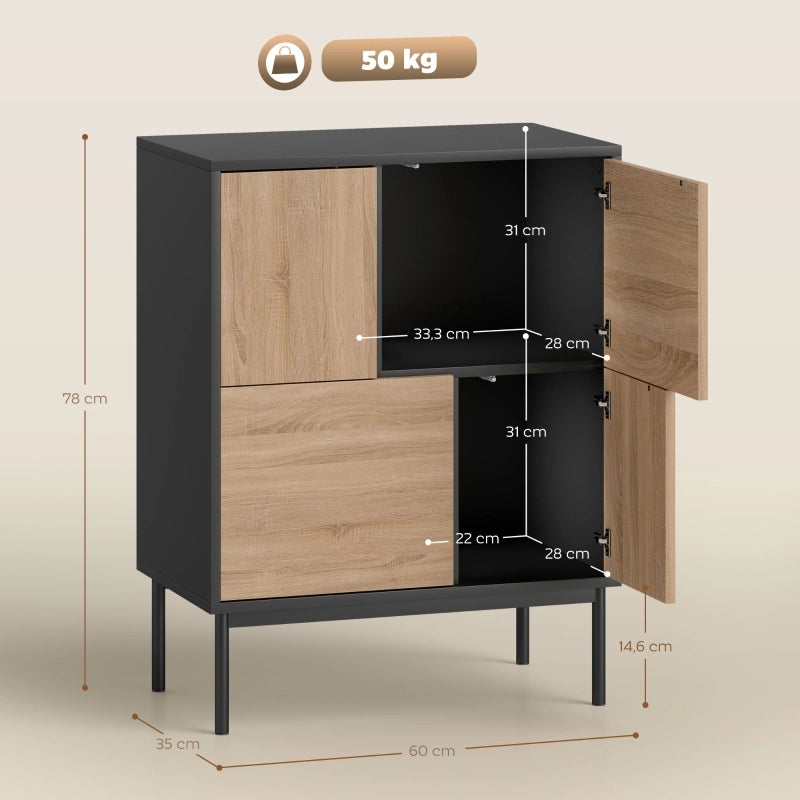 Cassettiera con ante push-to-open e gambe in metallo ¨C zephmum ¨C MDF nero e legno naturale