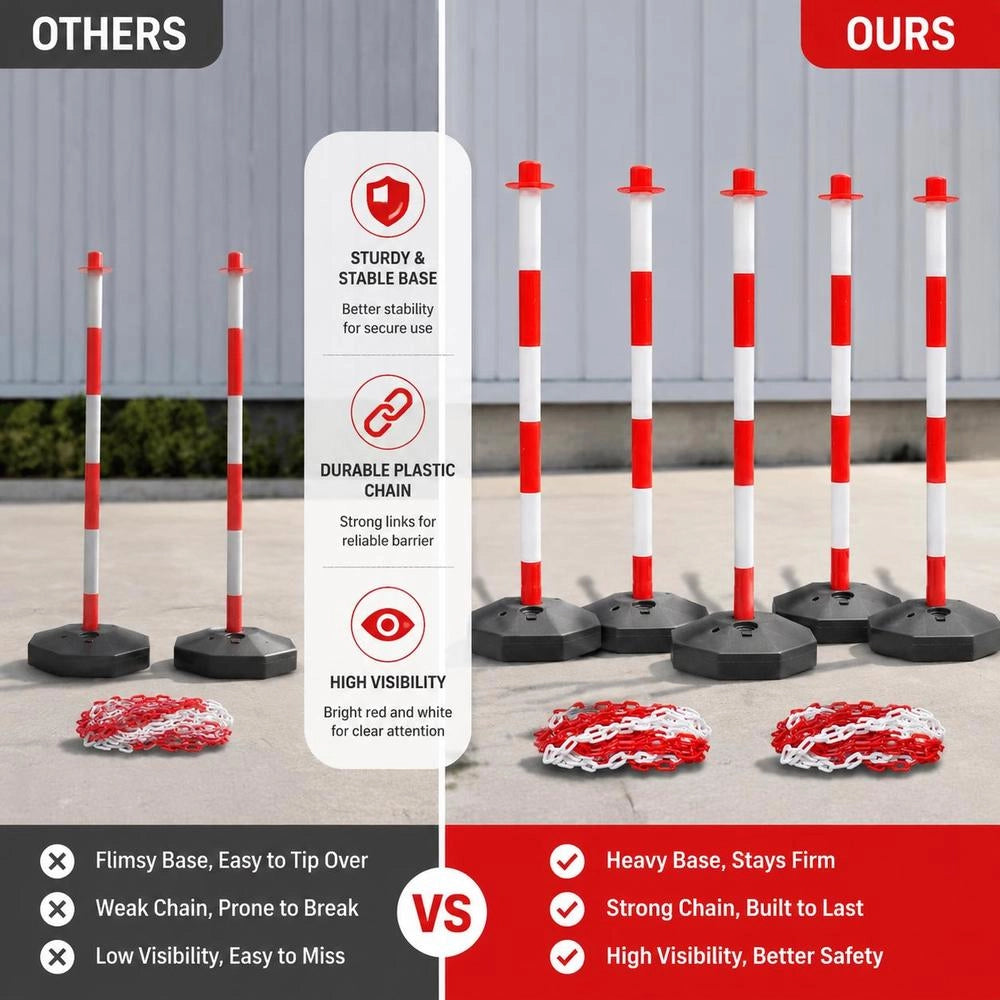 Set Of 4 Bollards And 2 Plastic Chains, Each 10 M Long
