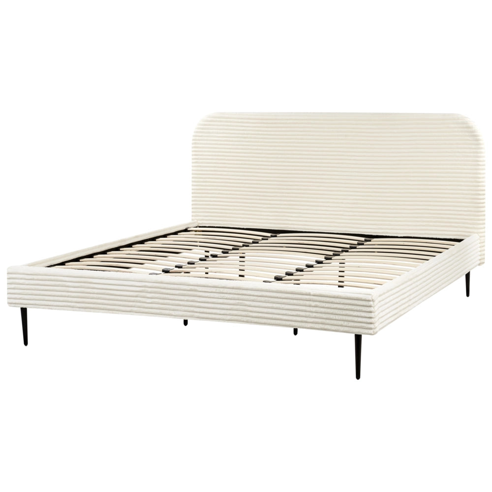 Letto bianco sporco velluto a coste testiera con rete a doghe 180 x 200 cm design minimalista