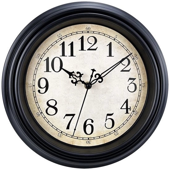 Orologio da Parete Classico 30cm Silenzioso Retro da Parete senza Suono per Salotto - Camera da Letto - Batteria, Nero