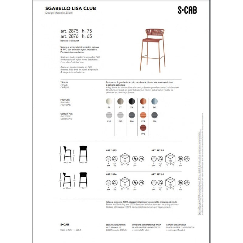 SGABELLO LISA CLUB IN PVC HT 75CM MADE IN ITALY SCAB DESIGN