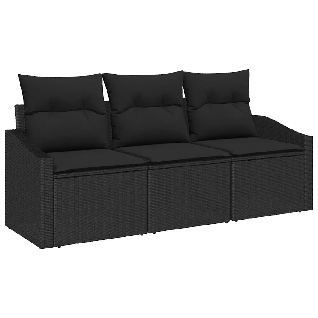 Set Divano da Giardino con cuscino 3 pz | Set Salotto da Giardino Nero polyrattan