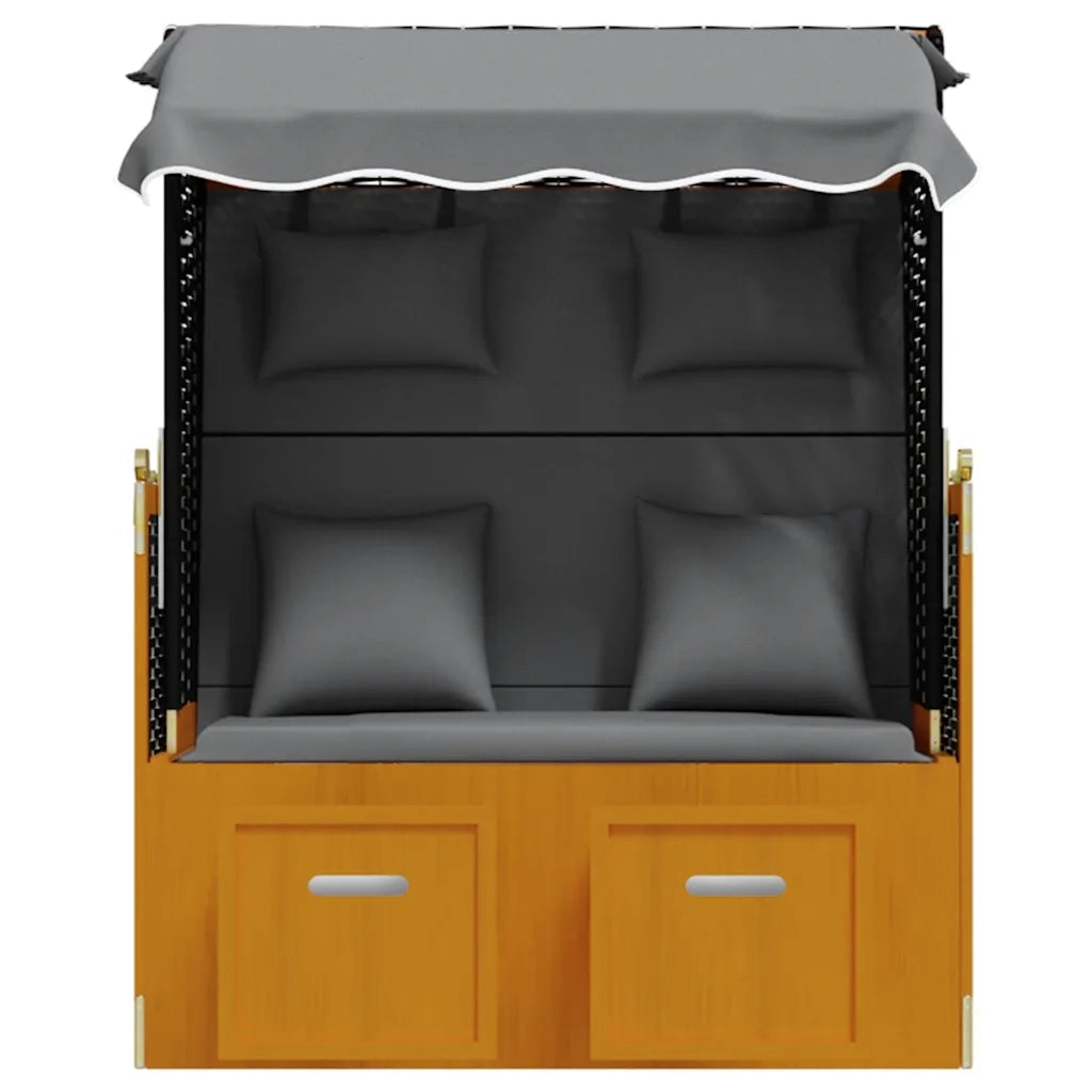 Strandkorb con Cuscino Polyrattan Legno Massello Nero Antracite CFW8470313