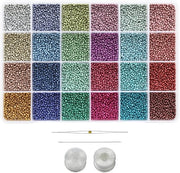 Rocailles in vetro trasparente 11/0, 24 colori, 14400 pezzi in scatola, per la creazione di accessori come bracciali e orecchini.