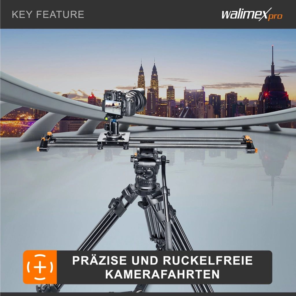 Walimex Pro Carbon Video Slider Pro (120 cm, movimenti fluidi della videocamera, inclusa borsa per il trasporto e livella) nero
