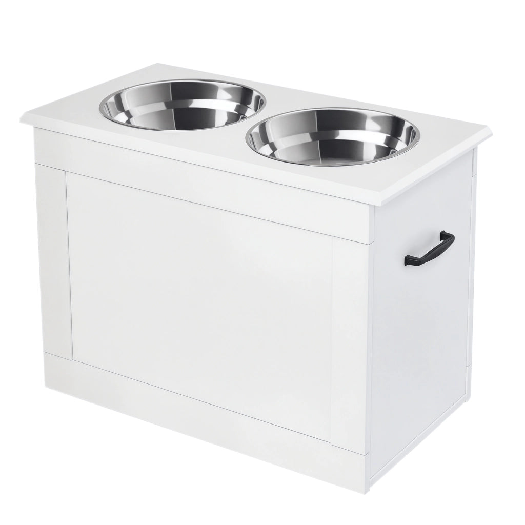 Ciotole Rialzate per Cani Grandi, Supporto in MDF con 2 Ciotole in Acciaio Inox, 60x30x41 cm, Bianco