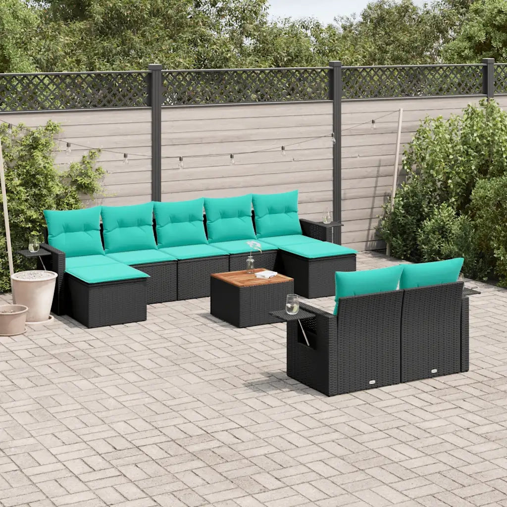 Set Divani da Giardino 10 pz con Cuscini Nero in Polyrattan 3224776