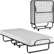 Letto Singolo Pieghevole, Portata di 120 kg, Letto Pieghevole con Materasso e 4 Ruote, 4 Gambe in Mettallo, Fibbia Fissata, 80 x 190 cm, Materasso di 10 cm, Ideale per Viaggio e di Riserva