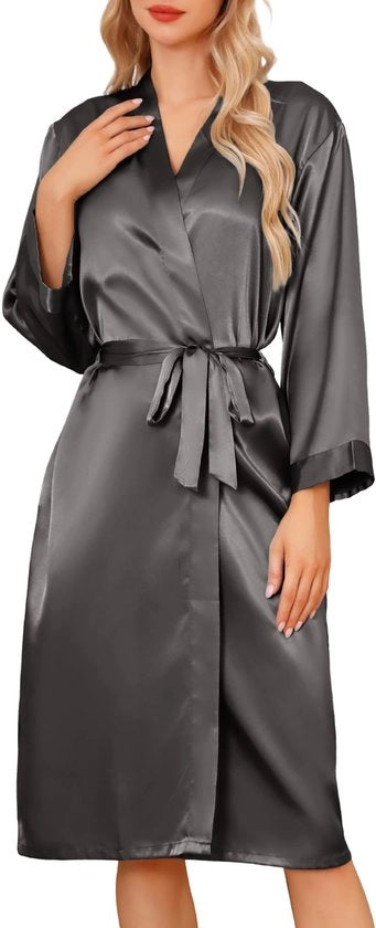 Badjas Satinato Unisex con Cappuccio V-Neck per Spa, Casa e Hotel