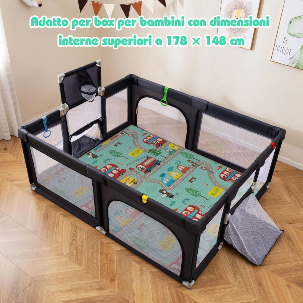 Tappeto Gioco Bambini Pieghevole, 178 × 148 cm, Tappetino Doppia Faccia, Matterasso per Box Bambini, in Schiuma XPE Impermeabile, Tappeto Attività Portatile, per Interni ed Esterni