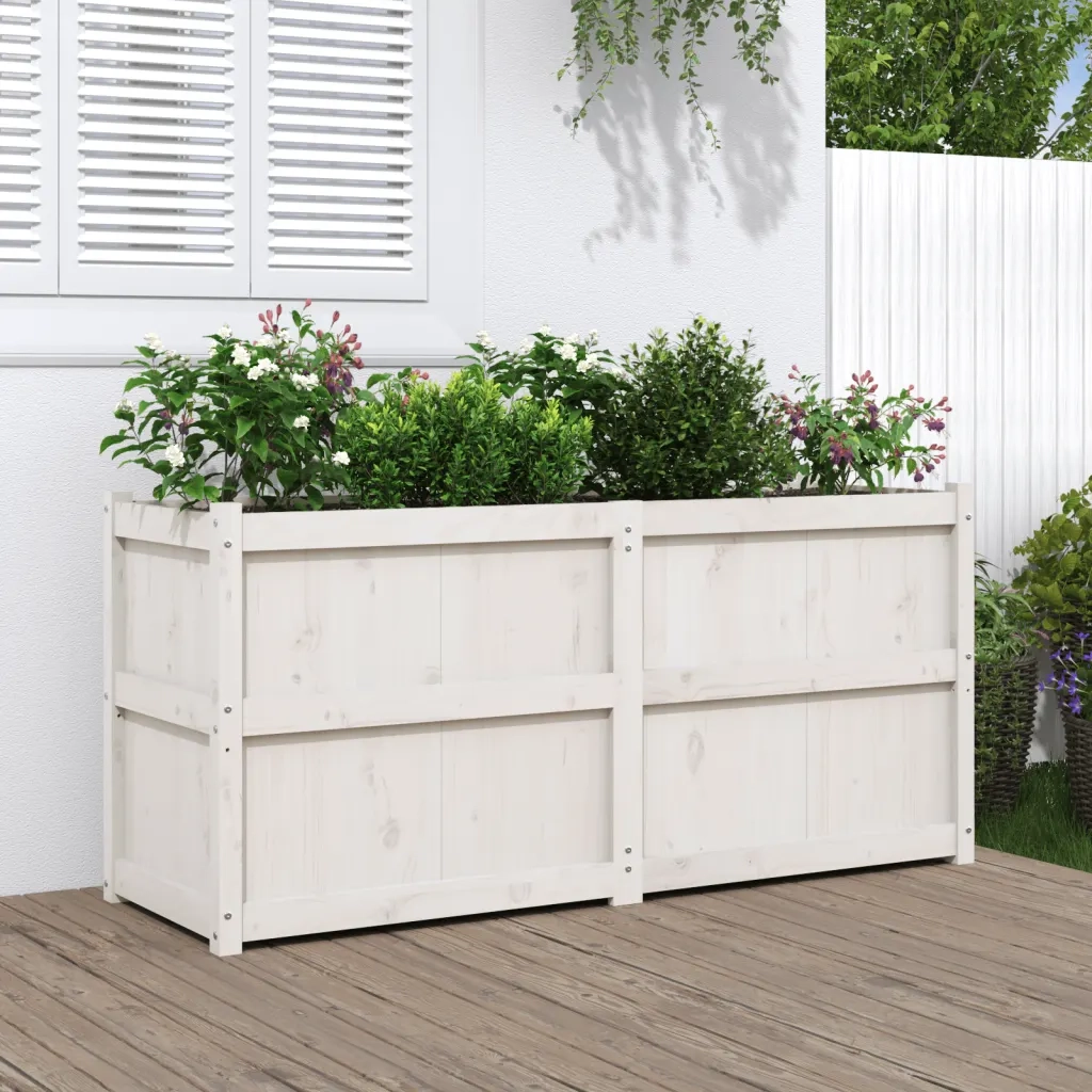 Fioriera da Giardino-Vaso da Esterno Bianca 150x50x70 cm Legno Massello di Pino