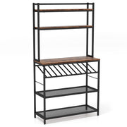 Scaffale da cucina a 6 ripiani con portabottiglie 2 ripiani in rete-Scaffale porta microonde alto Marrone rustico