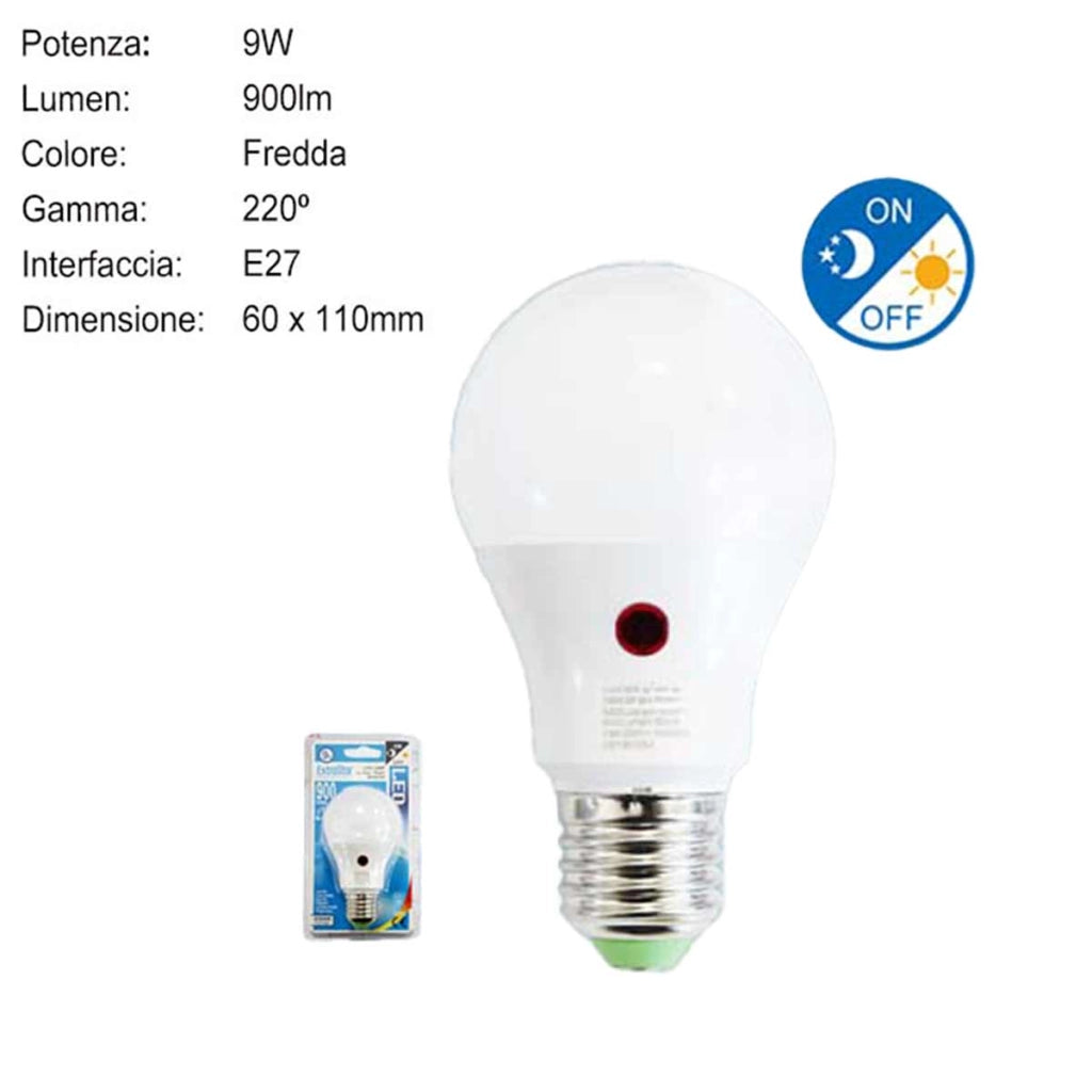 Lampada LED E27 9W con Sensore Crepuscolare 900lm 6500K A60 Day Night Sensor
