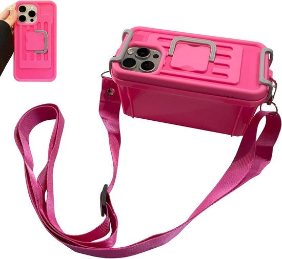 Borsa di Stoccaggio per Telefono Adattabile per iPhone 15 Pro Max – Cinturino da Spalla – Cinturino Regolabile – Stile Kawaii – Silicone – Rosa-Rosso