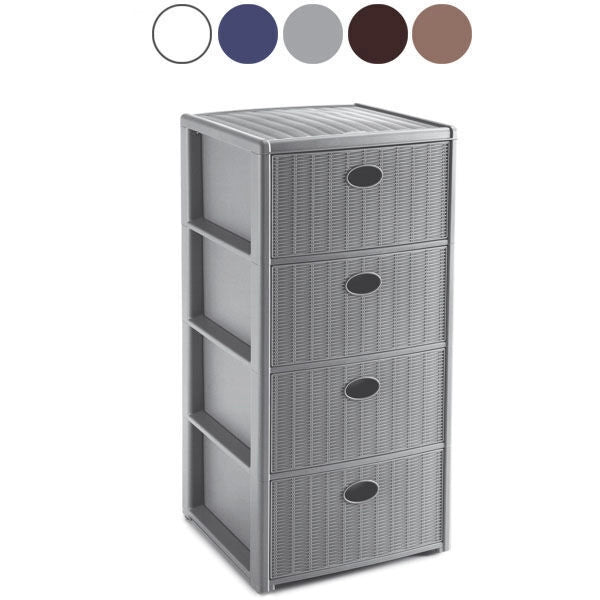 Stefanplast Elegance Cassettiera Rattan 4 Cassetti Grigio 37x39x80cm