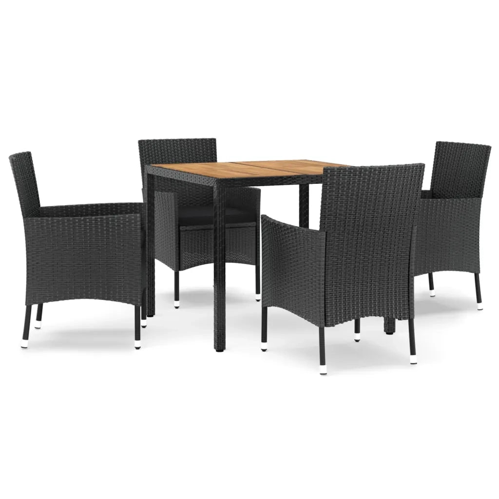 Set da Pranzo da Giardino 5 pz Nero con Cuscini in Polyrattan