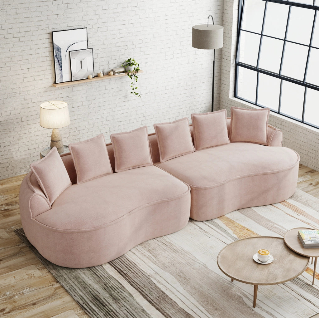 Divano modulare 320x114 cm rosa in chenille; senza montaggio