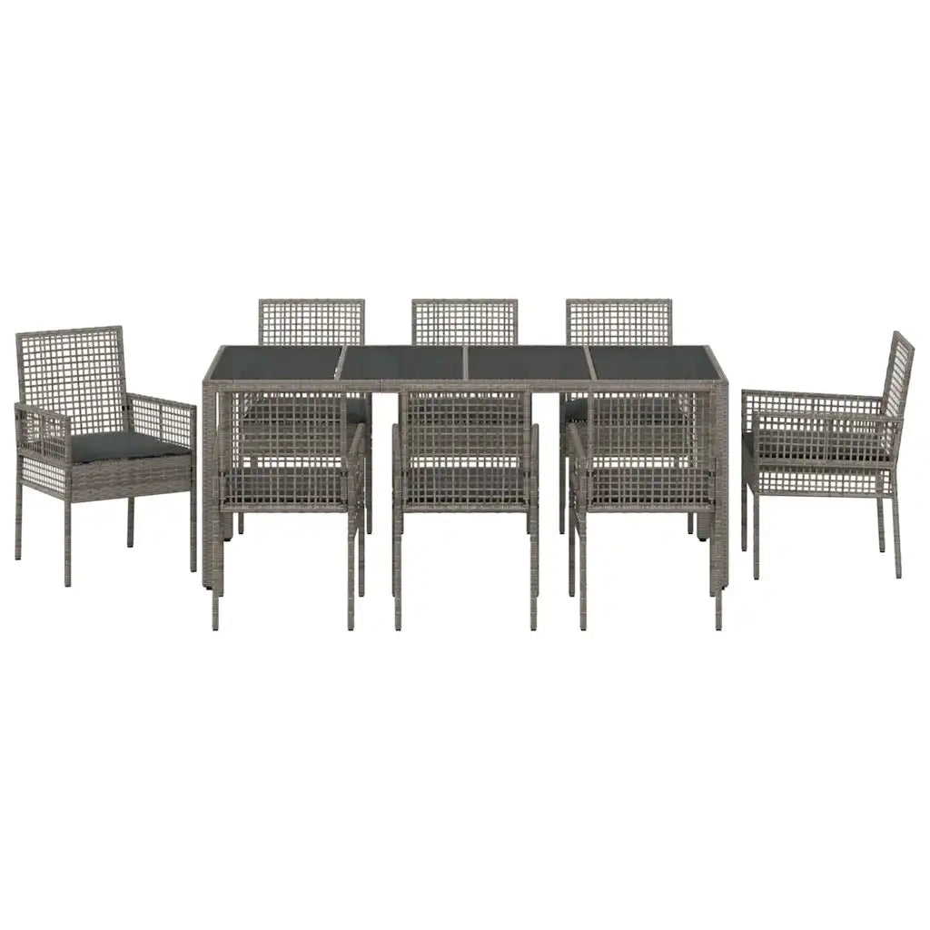Set da Pranzo per Giardino 9 pcs Grigio polyrattan 3334876