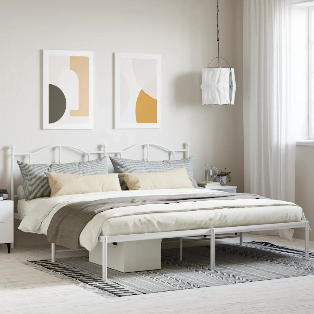 Giroletto con Testiera-Struttura Letto con testiera Metallo Bianco 200x200 cm 378909