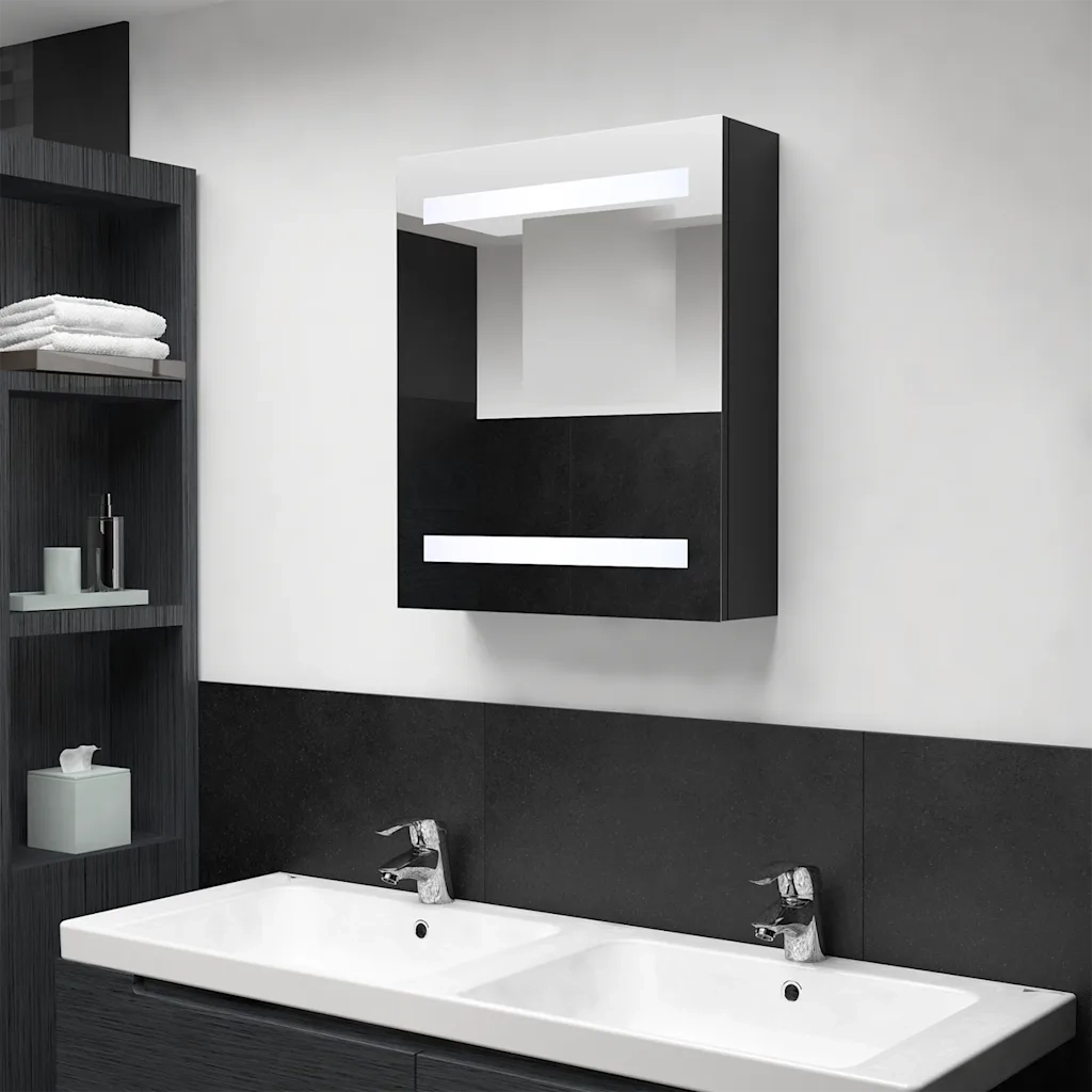Armadietto a Specchio | Armadio da bagno con LED Nero 50x14x60 cm in MDF