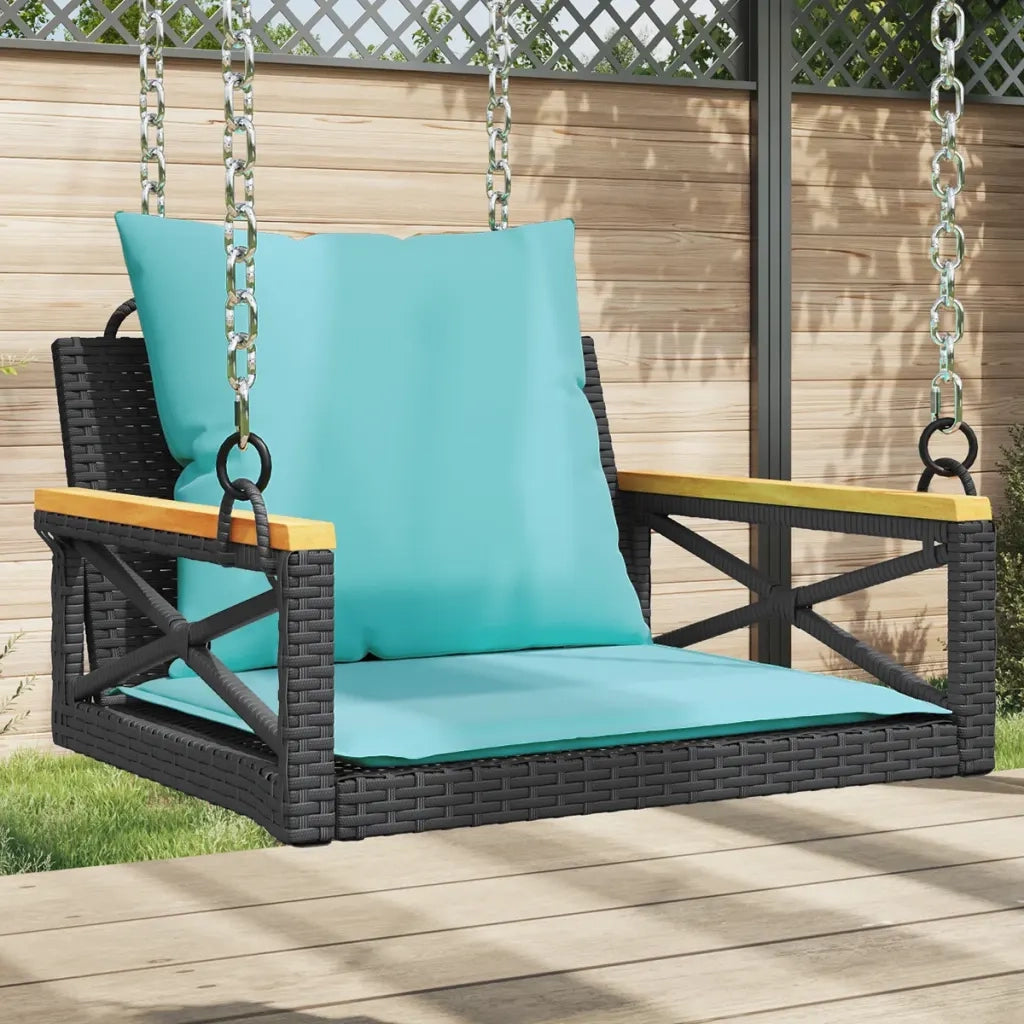 Panchina a Dondolo con Cuscini Nera 63x62x40 cm in Polyrattan 368178