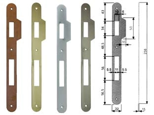CONTROPIASTRA CON ALETTA PER SERRATURA PATENT A BUSSOLA BORDO TONDO- - acciaio ottonato (B.00590.11.03) - 5 pezzi AGB