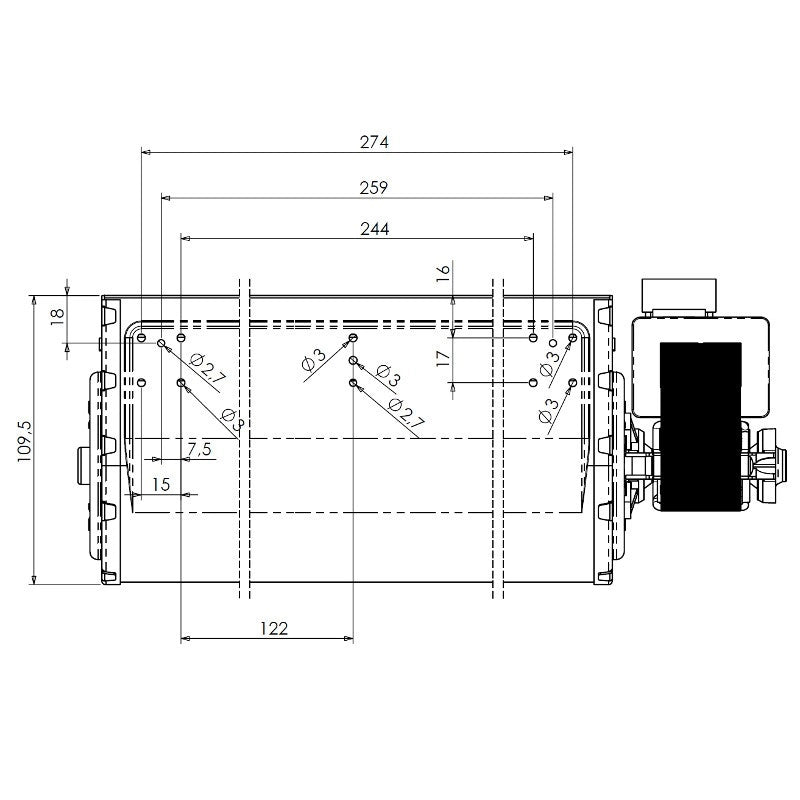Ventilatore tangenziale TRIAL THS30B5 033 TFA665 D7 stufa a pellet Lunghezza 370mm Bocchetta 304x48mm