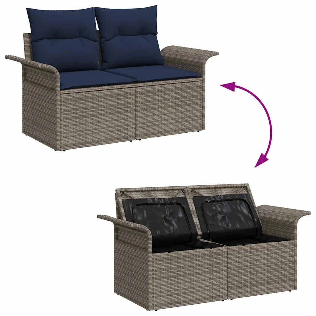 Set Divano da Giardino 7 pcs Grigio e Blu Navy polyrattan 3355945
