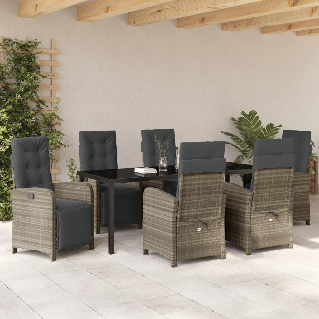 Set da pranzo da giardino  a 7 pezzi con cuscini Grigio chiaro Polyrattan
