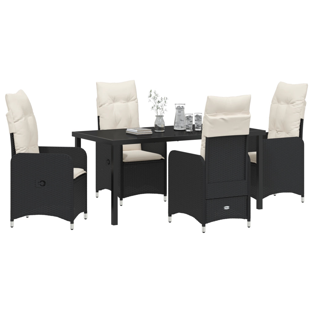 Set di 5 Pezzi per Pranzo da Giardino con Cuscini in Rattan Nero