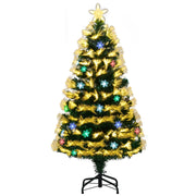 Albero di natale artificiale preilluminato con 8 modalit¨¤ di illuminazione, Albero di natale in fibra ottica con base in metallo pieghevole da 120 cm