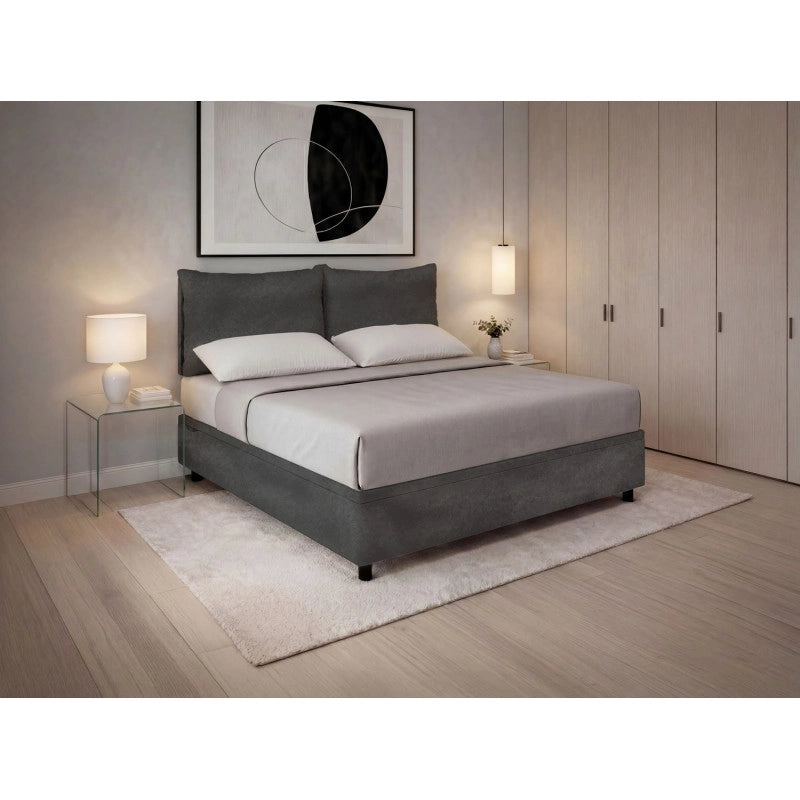 Letto imbottito Matrimoniale 180x200 cm Soft - Contenitore,Microfibra,Grigio