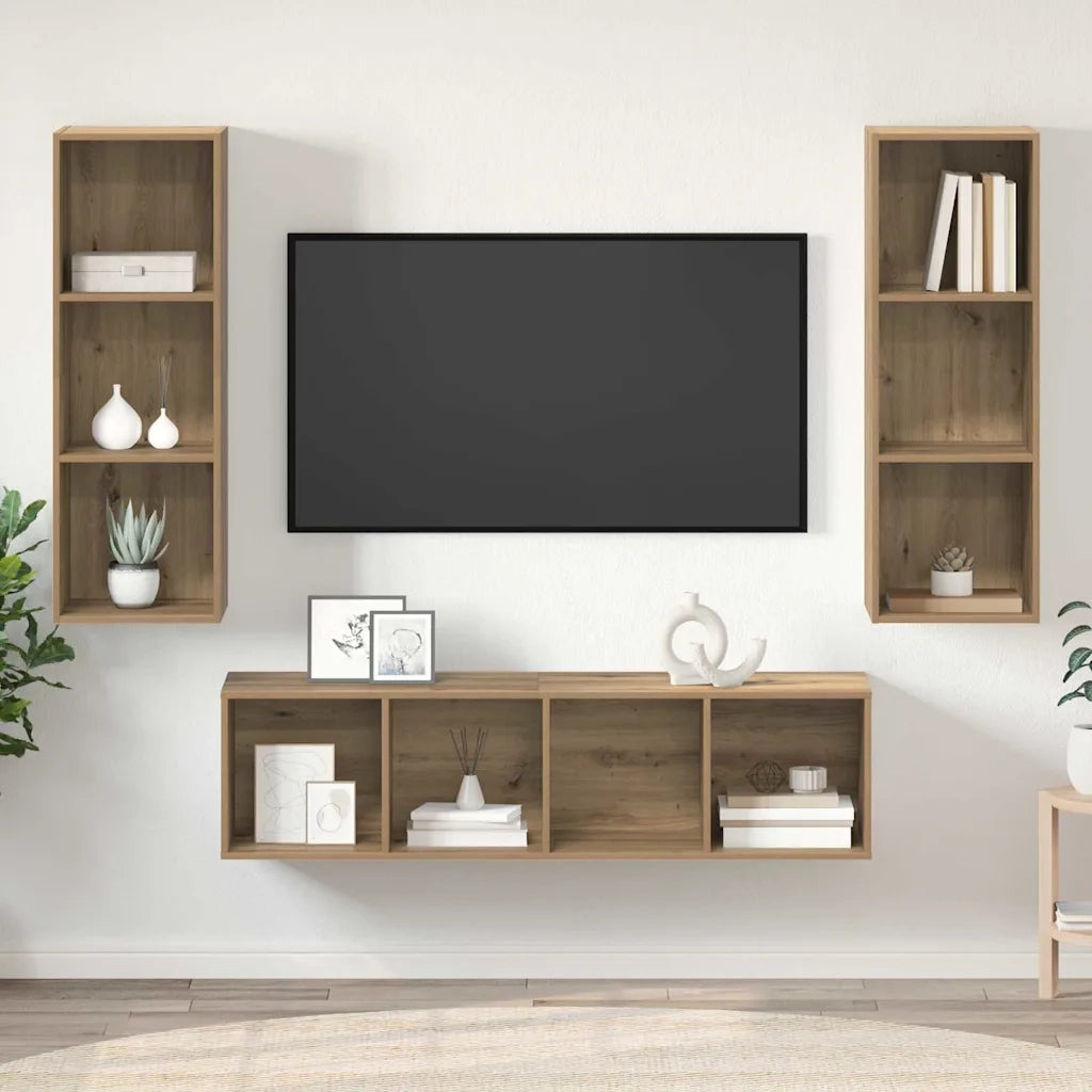 Set mobile TV 3 pz Rovere artigianale Legno ingegnerizzato 3393131