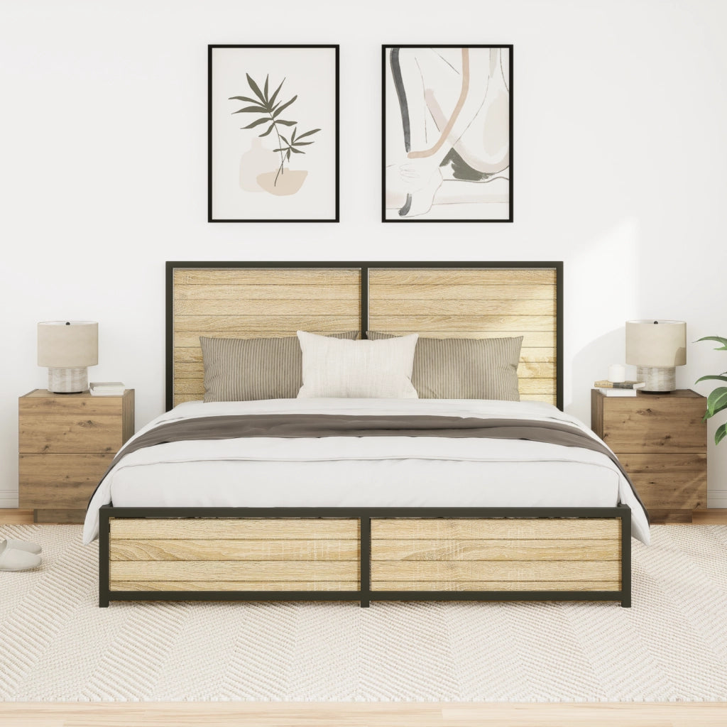 Comodini con Luci LED 2 pezzi Rovere Artigianale 45x40x55 cm