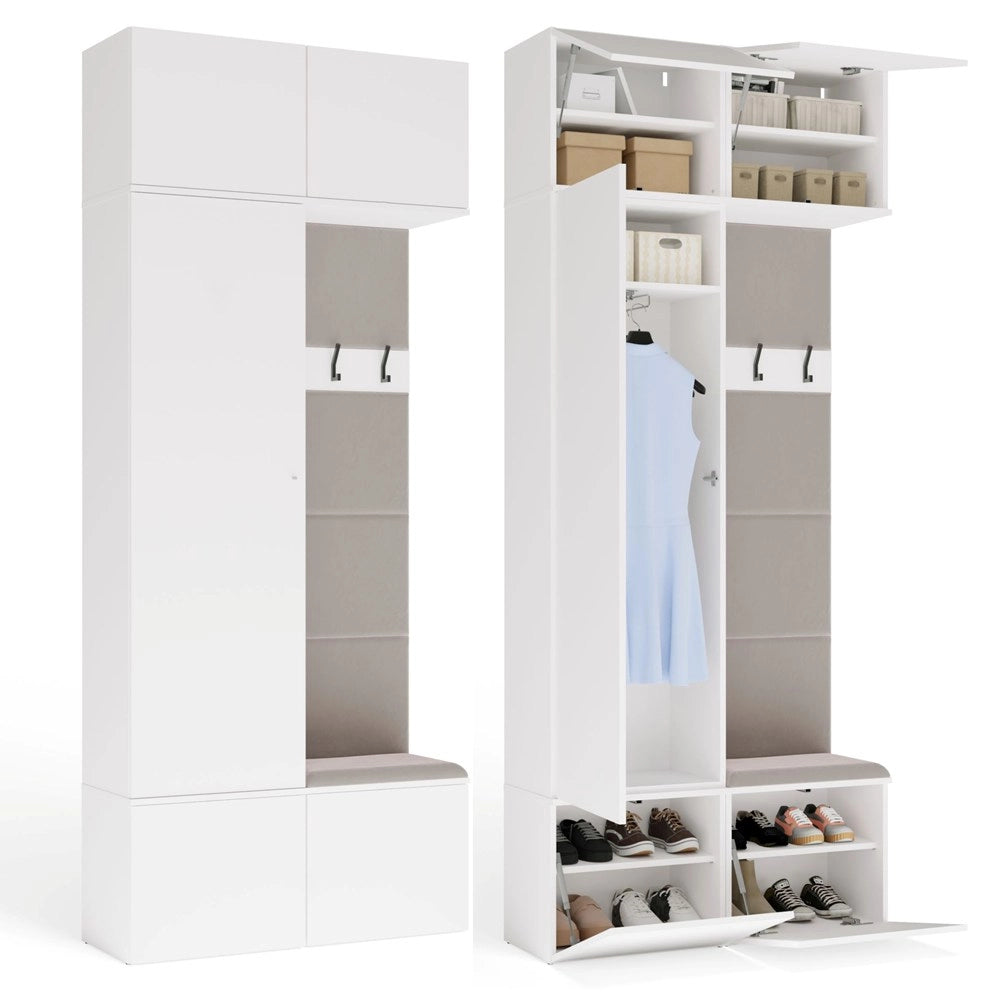 Guardaroba HAGA II 1sz1w bianco armadio + appendiabiti + seduta ingresso