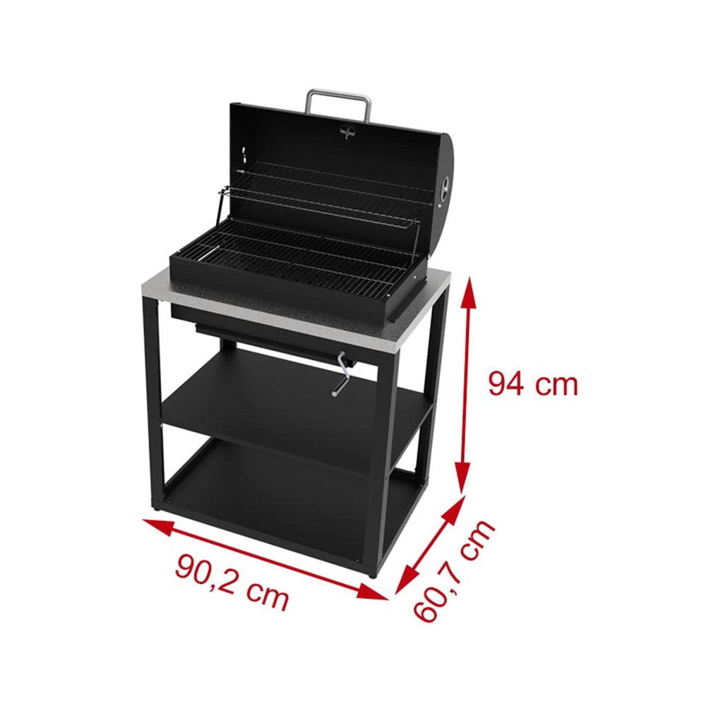 Modulo Barbecue a Carbone 90 cm con Griglia in Acciaio Inox e Brace Regolabile – Cucina Outdoor Modulare