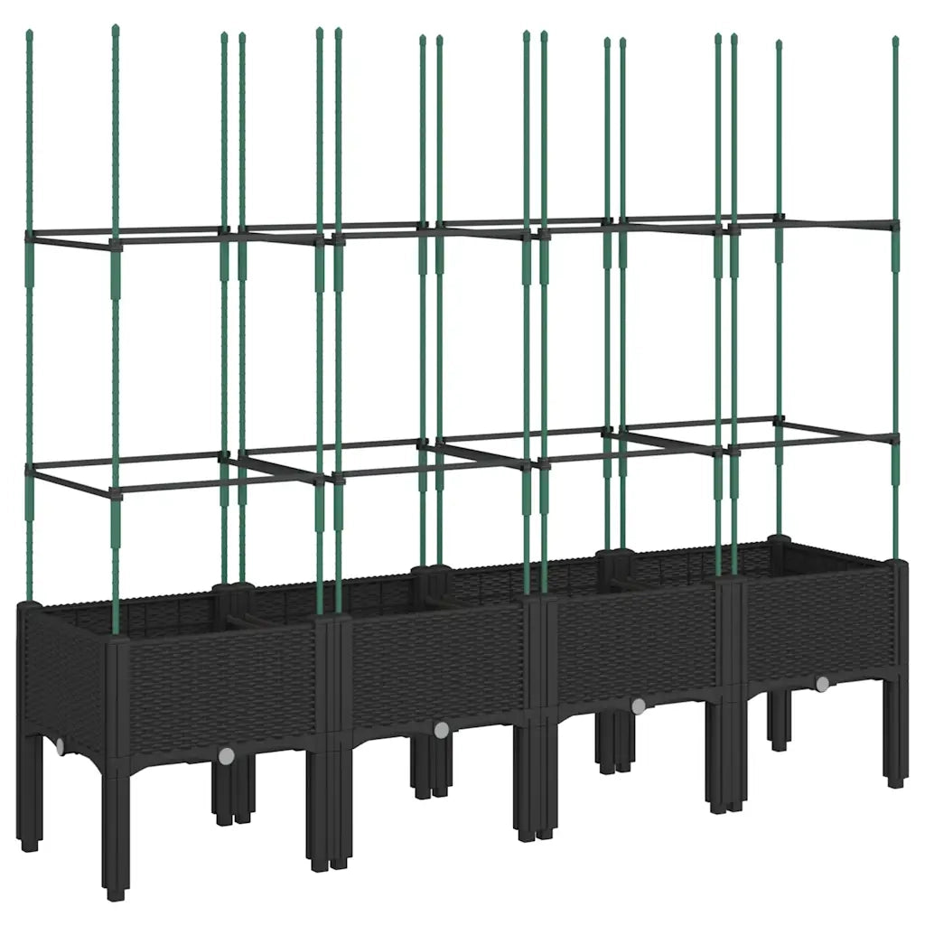 Fioriera da giardino con traliccio-Vaso da Esterno-Vaso con Griglia Nera 160x40x142,5 cm in PP