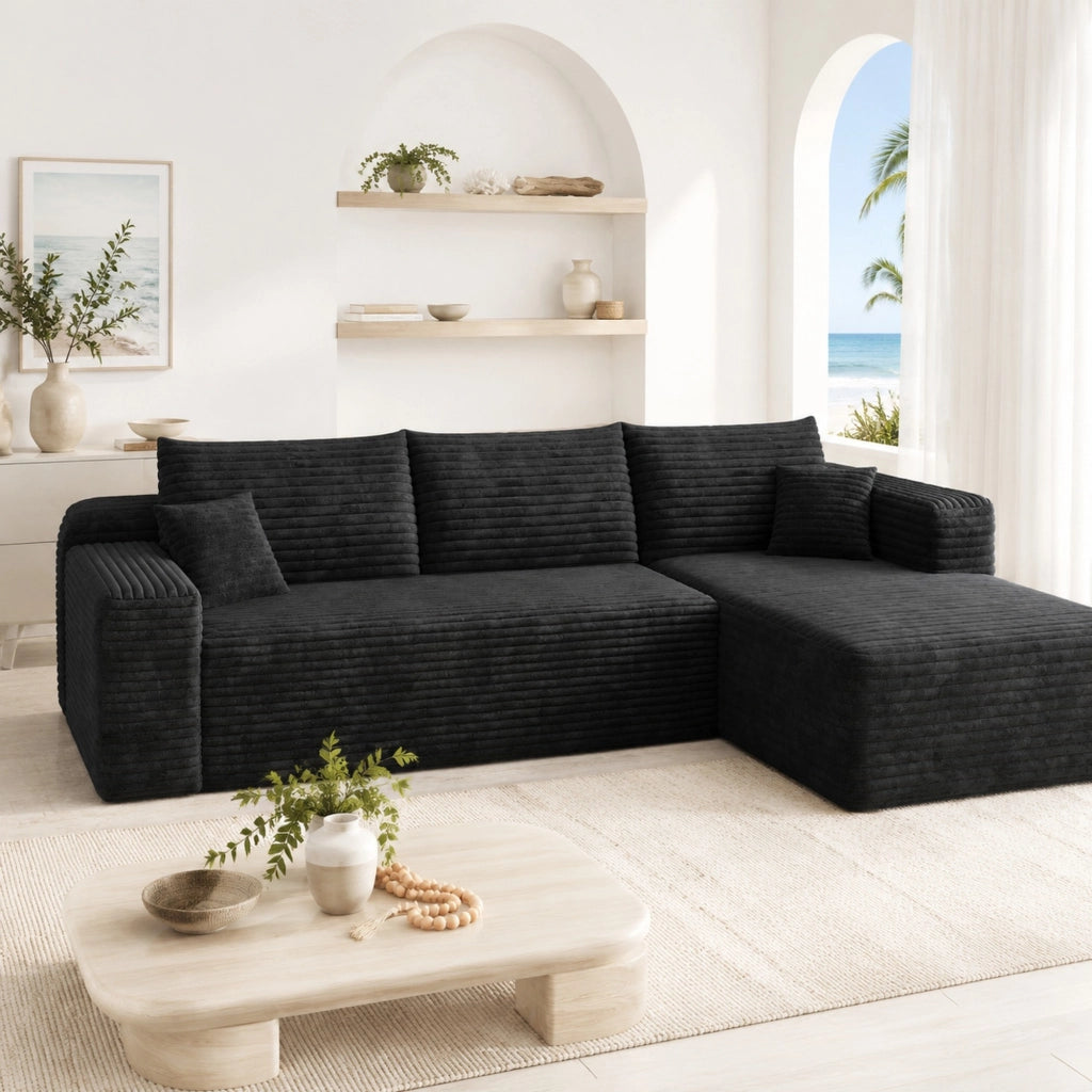 Divano imbottito senza montaggio 241 x 151 x 58 cm in tessuto nero