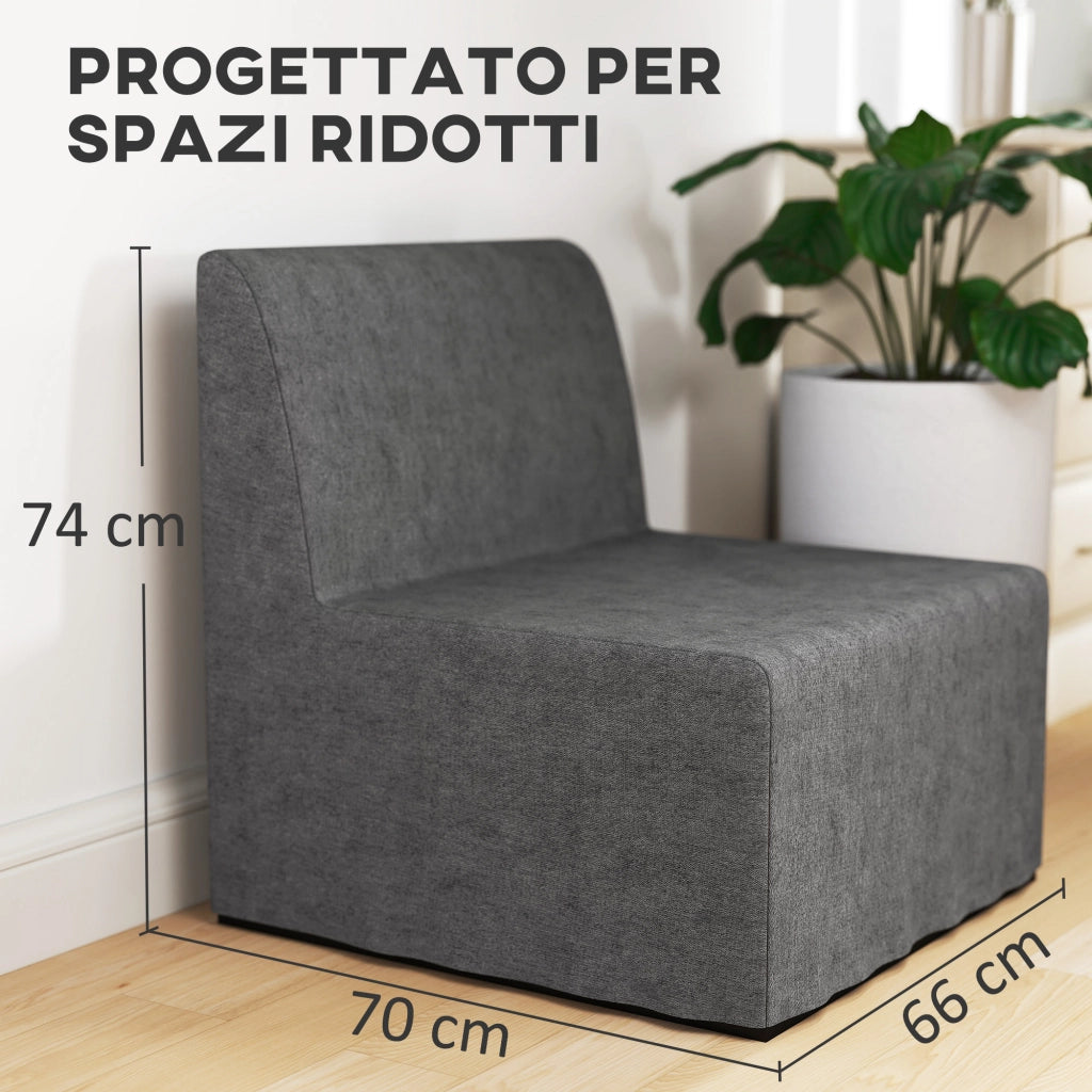 Poltrona Letto Singolo con Cuscino 66x70x74 cm in Tessuto Effetto Lino e Metallo Grigio