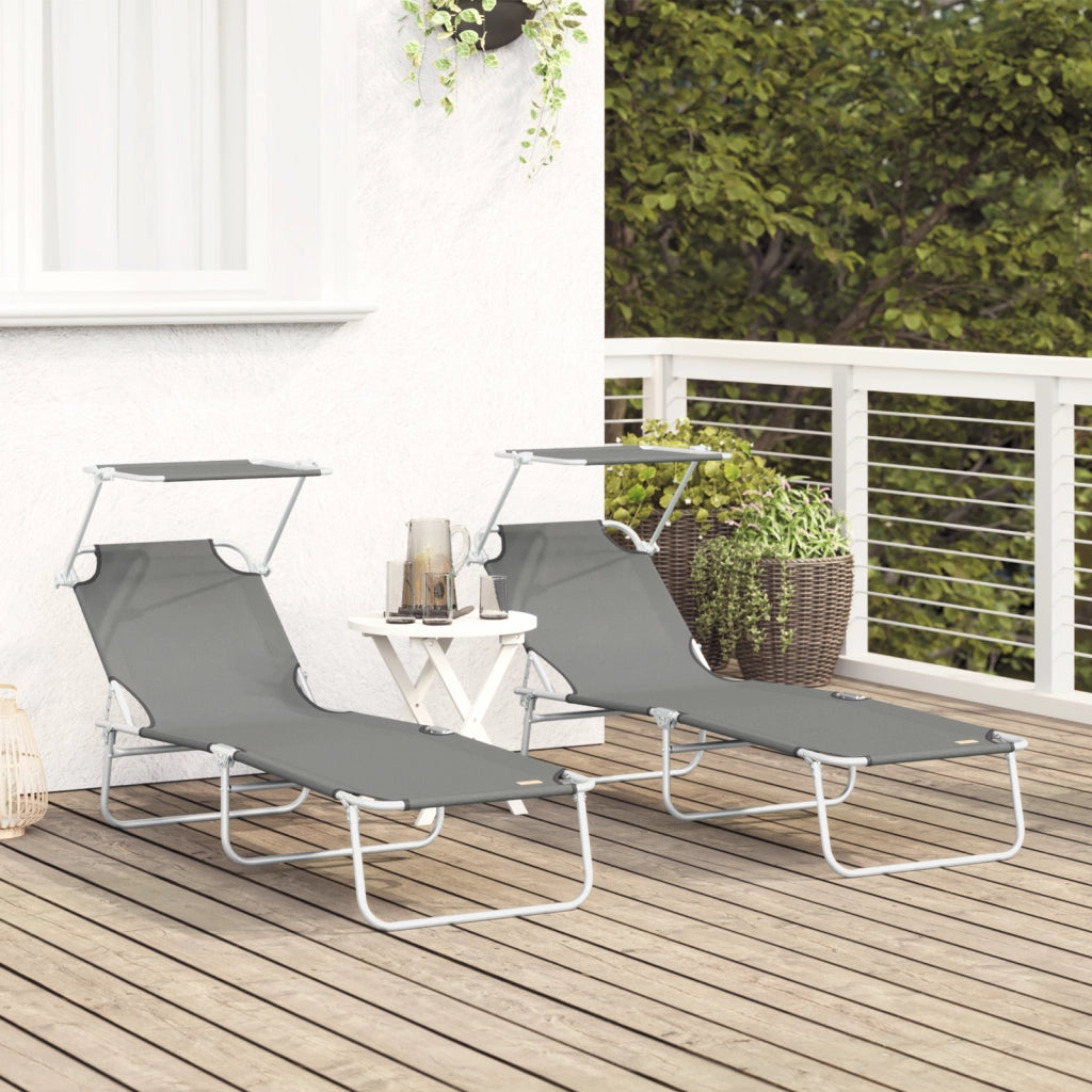 Lettini Prendisole Pieghevoli 2 pcs con Tettuccio Grigio in Tessuto Oxford 600D