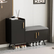 Scarpiera con 3 ante e panca imbottita ripiani regolabili per ingresso e soggiorno in truciolare nero 100 × 34 × 68,5 cm