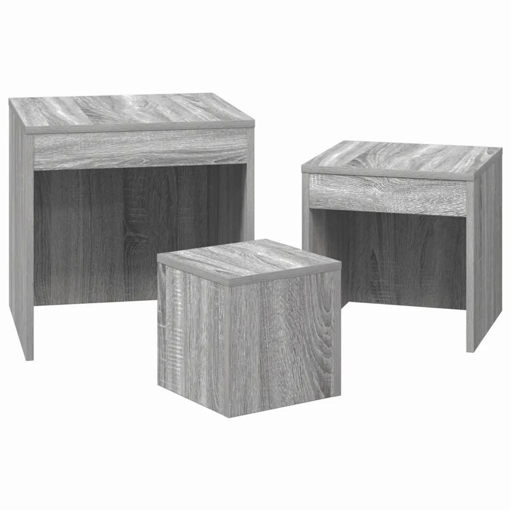 Tavolini Impilabili 3 pz | Tavolo laterale Grigio Sonoma in Legno Multistrato