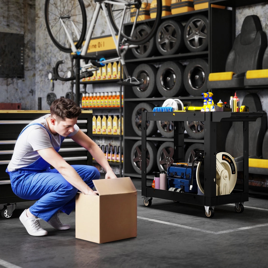 Carrello per attrezzi ¨C zephmum ¨C 2 ripiani, maniglie, ruote, plastica, nero