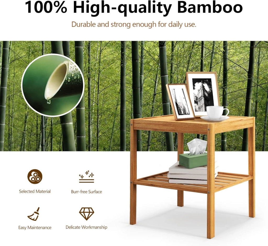 Set di 2 Comodini in Bambù, Comodino Camera da Letto, Tavolo Piccolo per Soggiorno, Ufficio, Cucina, 40x40x45 cm, Naturale