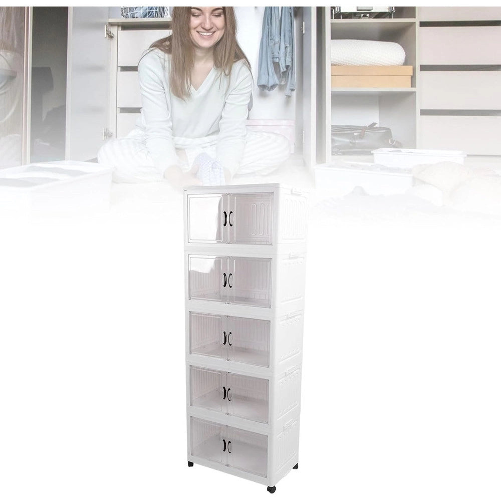 Trade Shop - Armadietto Pieghevole In Plastica Con 4 Ruote Mobili Contenitori Organizzazione Casa Ufficio -
