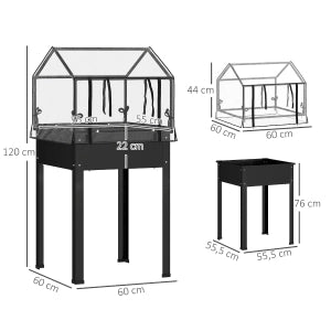 AIUOLA Rialzata con Copertura 60x60x120 cm Acciaio Nero per Giardino e Balcone