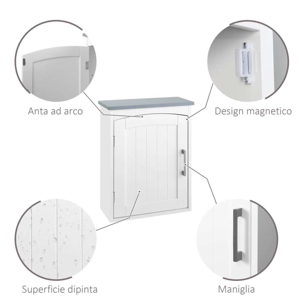 Mobile Pensile Bagno a un'Anta con Mensola Regolabile, 41x18.5x52cm, Bianco e Grigio