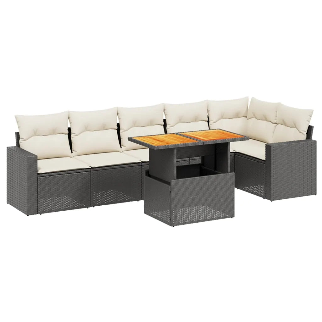 Set Divani da Giardino con Cuscini 7pz Nero Polyrattan